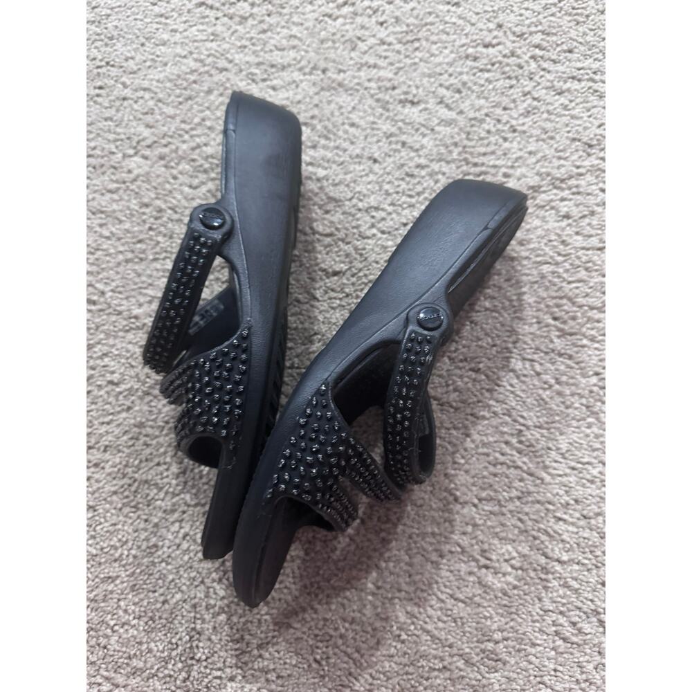 Crocs Patricia Diamante Black Studded Slip On Sandals Womens Size 8 Triple Strap - Picture 5 of 12